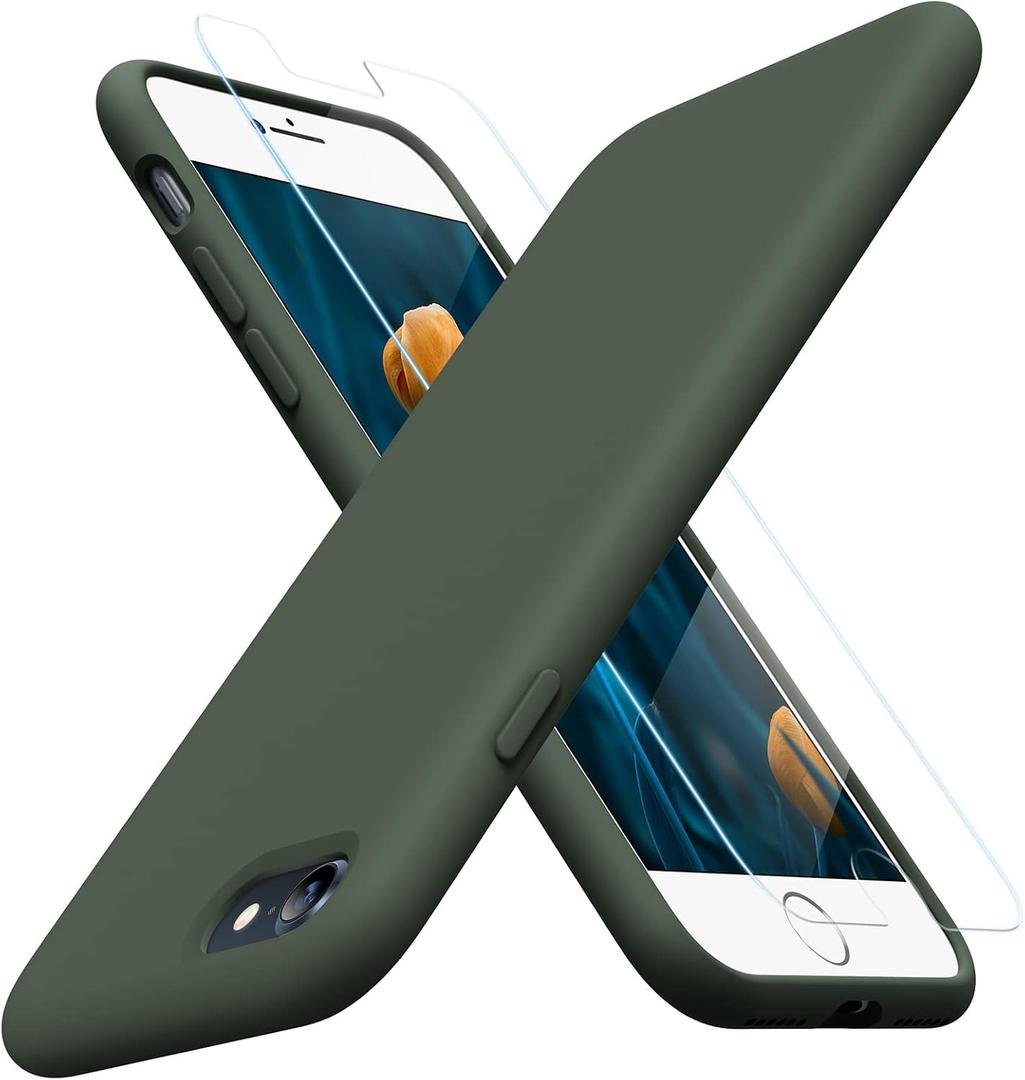 Miracase Ultra Slim Designed for iPhone SE Case 2022(3rd Gen)/iPhone SE 2020 Case(2nd Gen)/iPhone 7 Case/iPhone 8 Case with Screen Protector, Multi-Color Silicone Shockproof Phone Case(Dark Green)