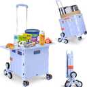 Foldable Utility Cart Collapsible Portable Crate Rolling Carts with Stair Climbing Wheels Tote Basket with Magnetic Lid Telescopic Cover Wear-Resistant 360Rotate Wheel Noiseless for Shopping Office