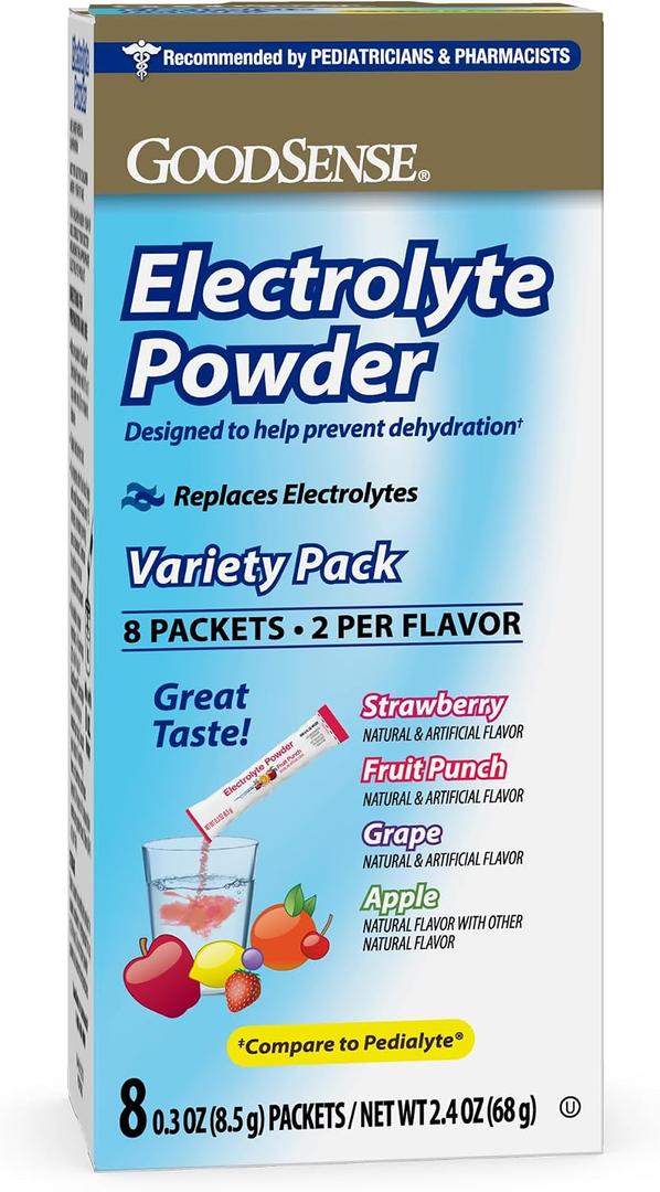GoodSense Electrolyte Powder Variety Pack, Strawberry, Grape, Fruit Punch, Apple, Electrolyte Mix (EXP 08/12/26)