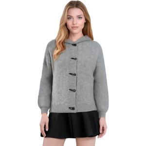 Women's Fashion Hooded Knit Open Front Sweater Long Sleeve Button Outerwear Coats (Gray, S)