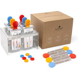 Ecozoi Stainless Steel Popsicle Molds, 6 Mini Popsicle Makers, 6 Reusable Stainless Steel Sticks, 12 Silicone Seals and 1 Rack, Eco Popsicle Molds for Kids and Adults, 2 oz Per Mold (Square)