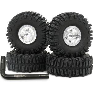 HOBBYSOUL 64mm Mud Slingers 1.0 tires & Heavy Adjustable Offset 1.0 beadlock wheels Rims, Negative Offsets 1.0 wheels and tires For RC Crawler 1/24 SCX24 & 1/18 TRX4M (Silver)