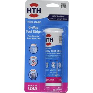 HTH 1276 Swimming Pool Care 6 Way Test Strips, Swimming Pool Water Chemical Tester, 30 Strips (No Size)