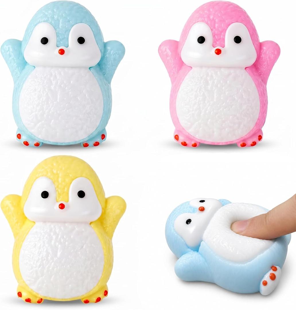 3Pcs Kawaii Penguin Squeeze Toys, Ultra Soft Slow Rising Squishy Stress Relief Sensory Toys, Cute Animal Anxiety Relief Hand Squeeze Toys, Party Favors Gifts for Adults