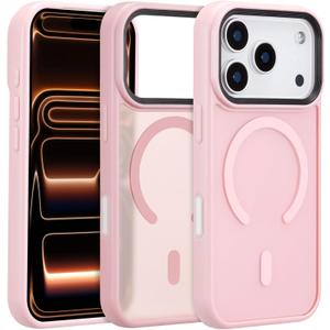 ZTOFERA Magnetic for iPhone 17 Pro Case,Compatible with MagSafe,Raised Camera Protection+AI Camera Control Button,Anit-Fingerprint Translucent Matte Back Phone Cover(Pink)