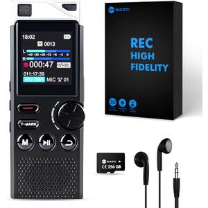 Professional 264GB WUCOTC Digital Voice Recorder - Voice Activated Recorder for Lectures Meetings - 18000 Hours Recording Device with Playback, MP3 Player, Password Protection, Variable Speed (Black)