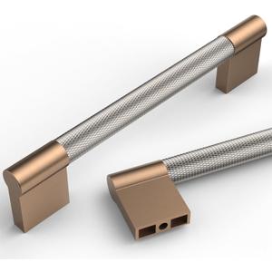 Asidrama 10 Pack 5 Inch(128mm) Satin Nickel and Champagne Bronze Cabinet Pulls Knurled Cabinet Handles Kitchen Cabinet Hardware Cupboard Handles Drawer Pulls (5" Hole Center)