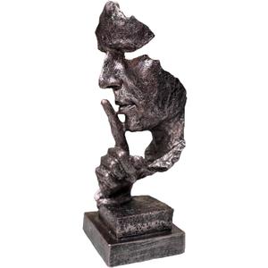 Silence is Gold Thinker Statue - 13.5 Inches Modern Abstract Sculpture Art, Minimalist Desk Decor for Office & Home, Creative Gift for Study/Bedroom Modern Abstract Sculpture Art for Desk Decor (Coppery)