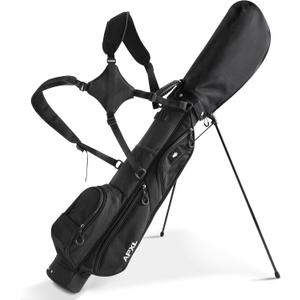 Small Golf Bag, 3 Divider Fit Up to 8 Clubs, Golf Stand Bag with Rain Cover, Easy to Carry and Durable Pitch n Putt Golf Bag, Lightweight Golf Bag with Strap and Stand for Men n Women (Black)