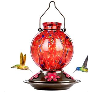 Hummingbird Feeder, BOLITE Glass Hummingbird Feeders for Outdoors Hanging, 20 Ounces, Leak Proof, Meshy Texture Ball Shape Bottle, Red, Birthday Gifts for Women Men, Gifts for Mom Dad