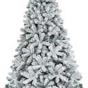 Goplus 7.5FT Artificial Snow Flocked Christmas Tree, Snowy Hinged Pine Tree, Premium PVC Needles/Solid Metal Stand, Xmas Full Tree for Indoor and Outdoor (White)