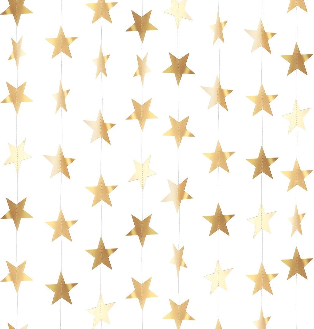 Patelai Glitter Star Garland Banner 2026 New Years Decor 130 Feet Star Hanging Banner Twinkle Backdrop for Birthday Classroom Wedding Christmas Party Supplies(Champagne Gold)