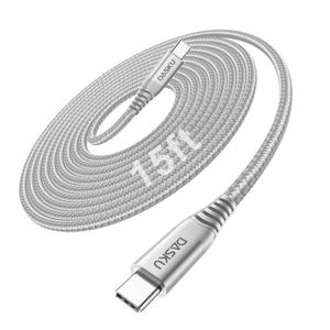 Dasku 15FT Extra Long USB C to USB C Cable 100W, Fast Charging Type C Charger Cord for iPhone 17 17 Pro Max, iPhone 16 Series, iPhone 15 Series, Galaxy S24 S23, MacBook, Car Play-Gery (Grey)