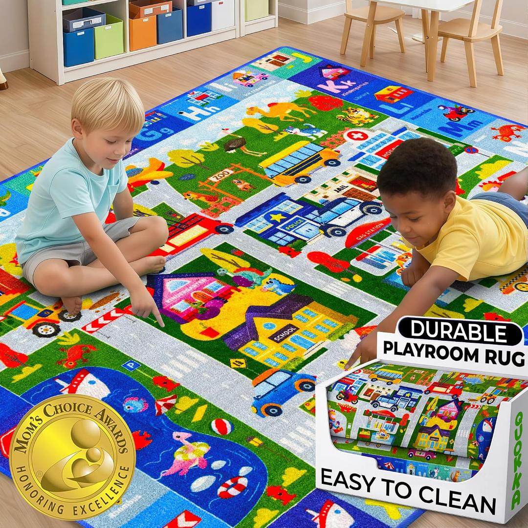 QUOKKA Small Classroom Boys Rug for Kids - 60x41 ABC Rugs for Playroom - Bedroom Alphabet Learning Area Rug - Boy Toddler Rugs - Boys and Girls - Kids Room Carpet