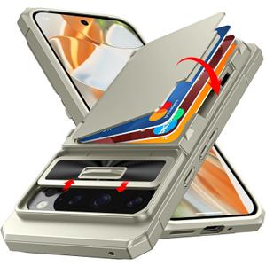 CENMASO for Google Pixel 9 Pro Case/Pixel 9 Case with Card Holder (4 Cards) & Sliding Camera Cover & KickstandRFID Blocking Full-Body Shockproof Wallet Phone Case for Pixel 9/9 Pro-Natural Titanium