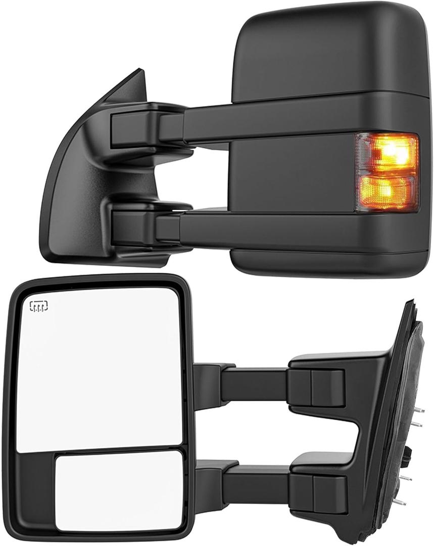 Smoked Power Heated Tow Mirrors Compatible with Ford Super Duty(2008-2016), Extended Trailer Towing Side Mirrors w/Turn Signal fits F250 F350 F450 F550 F-250 F-350 F-450 F-550