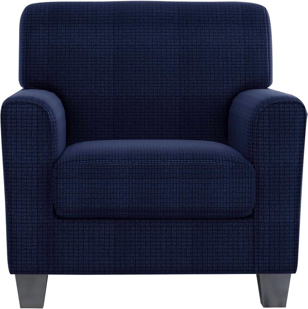 ZNSAYOTX 2 Piece Chair Covers for Living Room with Arms Anti Slip Stretch Arm Chair Slipcovers Sofa Armchair Slipcover Machine Washable Furniture Protector (Navy, Small)