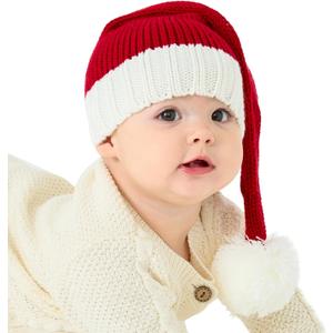 Diffy Homy Baby Santa Hat Christmas for Baby Toddler Infant Newborn Washable Fade-restant Knitted Santa Hat Soft Warm Long for New Year Festive Holiday Party Indoor Outdoor Winter Red