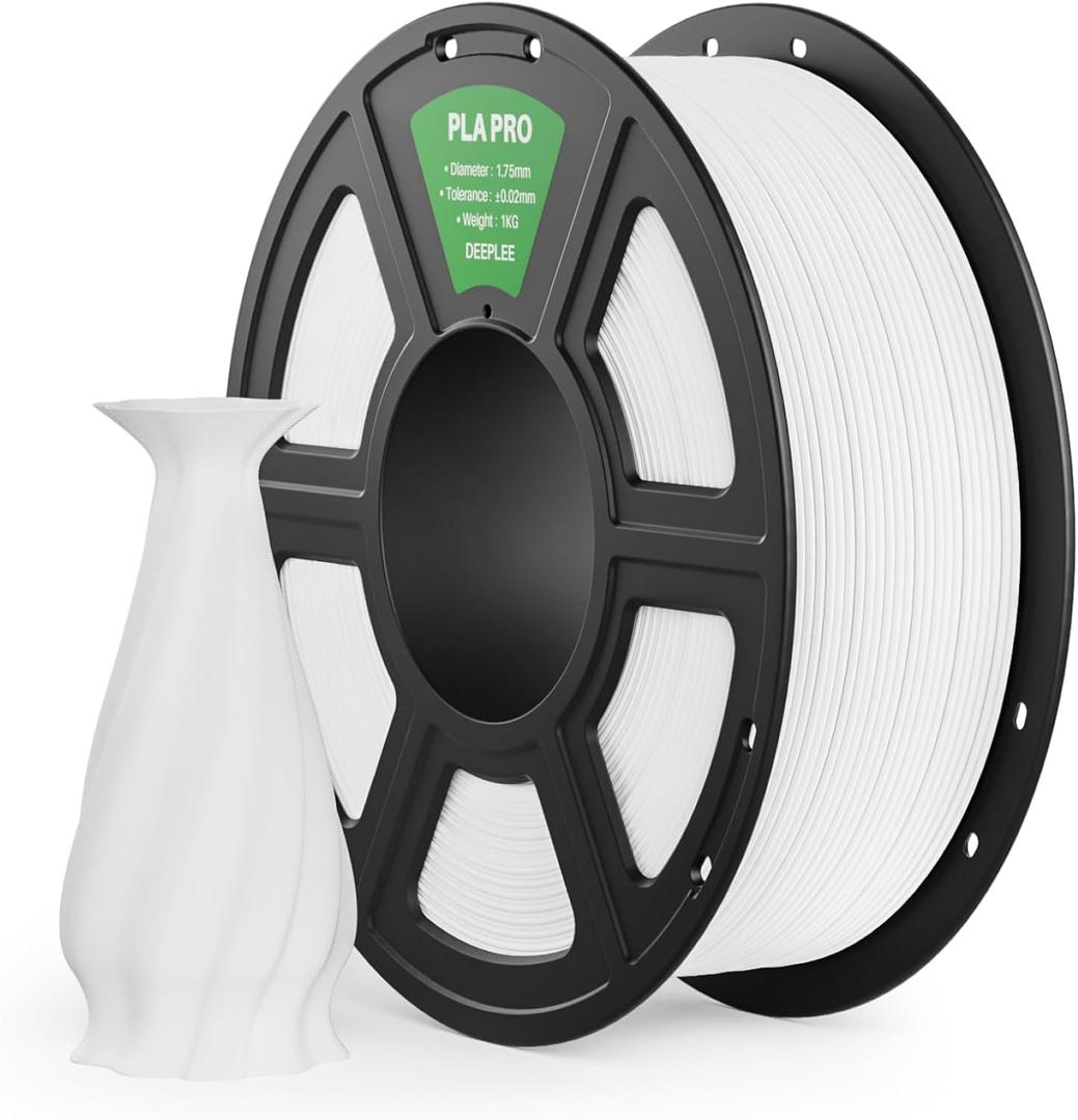DEEPLEE PLA PRO Filament 1.75mm, Stronger Toughness 3D Printer Filament, PLA Filament Dimensional Accuracy +/- 0.02 mm, Neatly Wound, Fits Most FDM 3D Printer, 1KG White