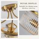 11.4" Semi Flush Mount Ceiling Light,2 Lights Modern Gold Ceiling Light Fixture Chandelier with Glass Shade,Gold Drum Ceiling Lighting Fixtures for Dining Room Hallway Entryway Bedroom Foyer