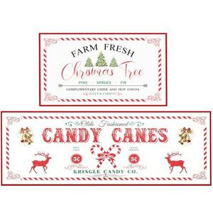 Christmas Farmhouse Kitchen Rugs, Thick Xmas Kitchen Mats Set of 2 for Christmas Decor Non-Slip Washable Old Fashion Holiday Kitchen Rugs with Candy Canes Carpet Winter Bathroom Doorway -17x28x17x47