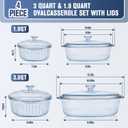 Glass Baking Dishes for Oven, 2 Pack Casserole Dishes with Lid, Oval Baking Dish Set for Lasagna Casseroles Leftovers Cooking Kitchen, 1.9 Qt and 3 Qt, Clear