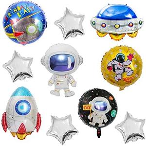 5 Pcs Space Themed Party Supplies, TACYKIBD Large Cute Outer Space Balloons for Space Party Decorations, Foil Planet Astronaut Rocket Spaceship Balloons for Boys Birthday Decorations stars not included