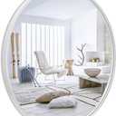 24Round Mirror, White Large Circle Metal Frame Wall Mirror for Bathroom, Entryway, Living Room,Vanity