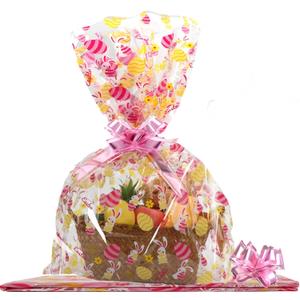 2 x SUREHOME Cellophane Bags for Gift Baskets 24 x 30 Inch Large Clear Gift Bags for Easter Baskets Wrap, Set Of 10 Plastic Cello Bunny Treat Bag with Pull Bow Ribbon for Large Easter Basket