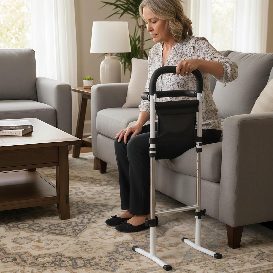 Stand Assist(White)-Movable Standing Aid Rail for Couch, Chair, Bedside, Toilet. Assistance Handle for People with Limited Mobility. Safety Grab Bar for Standing.