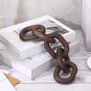 Queekay Decorative Wood Chain Link Decor Rustic 5 Link Wooden Chain Decor Ornament Farmhouse Home Decoration Hand Carved Wooden Crafts Ornaments for Coffee Table(Dark Walnut)