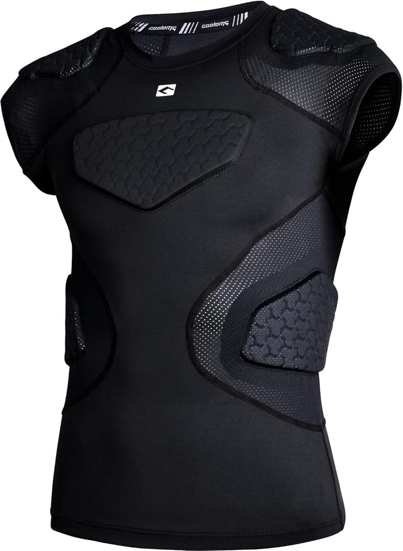 COOLOMG Youth Football Padded Shirt Chest Rib Protector Heart Sternum Shoulder Protection (Medium, Black) COOLOMG Youth Football Padded Shirt Chest Rib Protector Heart Sternum Shoulder Protection (Medium, Black)