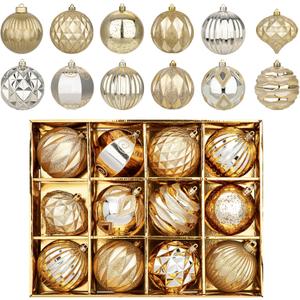 Hollyone 4 Inch Christmas Ball Ornaments 12Pcs Christmas Tree Balls Ornaments Colored Shatterproof Christmas Ornaments for Xmas Tree Decor for Holiday Party Wreath Home Decor (Champagne, 100mm)