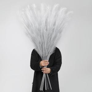 Wertuirk Silver Pampas Grass Decor, 8 Pcs 45 Inch Tall Large Faux Pompous Grass, Long Artificial Flowers for Floor Vases, Wedding Centerpieces, Baby Shower and Home Decoration (Silver)