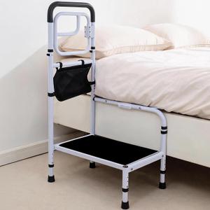 Bed Step Stool with Non-Slip Handrail, 400 Lbs Weight Capacity,  Product Dimensions 25.16"W x 44.88"H, Adjustable Height Bed Step with Non-Slip Surface & Storage Pocket, Bed Step Stool for Elderly, Pregnancy & Limited Mobility