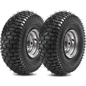 (2 Pack) RRQ 15x6.00-6nhs Lawn Mower Tires and Wheel Assembly, Replacement Riding Lawn Mower Front Tires, Compatible with John Deere Craftsman Husqvarna Lawn Mowers, 3/4" Bushings, 3" Centered Hub