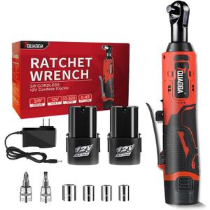 TQUAGGA 3/ 8" Cordless Electric Ratchet Wrench Set, 12V Power Ratchet Tool Kit With 2 Packs 2000mAh Battery And Charger, 45 FT-LBS Battery Powered Wrench with Infinitely Variable Speeds
