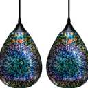 Yisuro Modern 3D Pendant Lights Kitchen Island 2 Pack, Farmhouse Colorful Glass Pendant Light with Clear Globe Shade, Kitchen Island Lighting for Dining Room Entryway, 7.8-inch Diameter