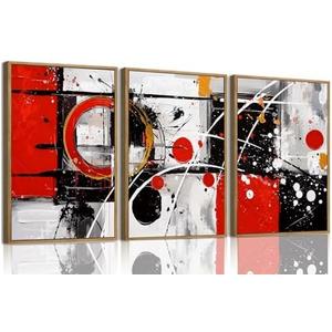 OIQArtOIQ 3 Piece Large Abstract Canvas Wall Art For Living Room Red Black Grey Framed Wall Art Modern Minimalist Luxury Energizing Aesthetic Art Prints Artwork For Bedroom Office Dining Room 24x36 in