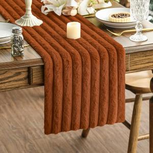 Artoid Mode Caramel Soft Plush Faux Fur Jacquard Table Runner, Holiday Seasonal Kitchen Dining Table Decoration for Home Party Decor 13x72 Inch