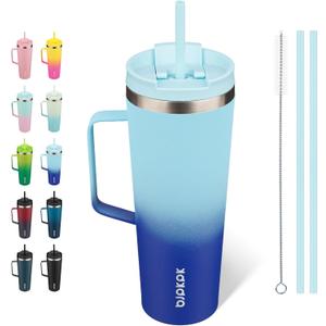 BJPKPK Insulated Tumbler with Handle, 26oz Insulated Tumblers with Lid and Straw, Stainless Steel Metal Water Bottles, Coffee Travel Mugs, Cups, Sky