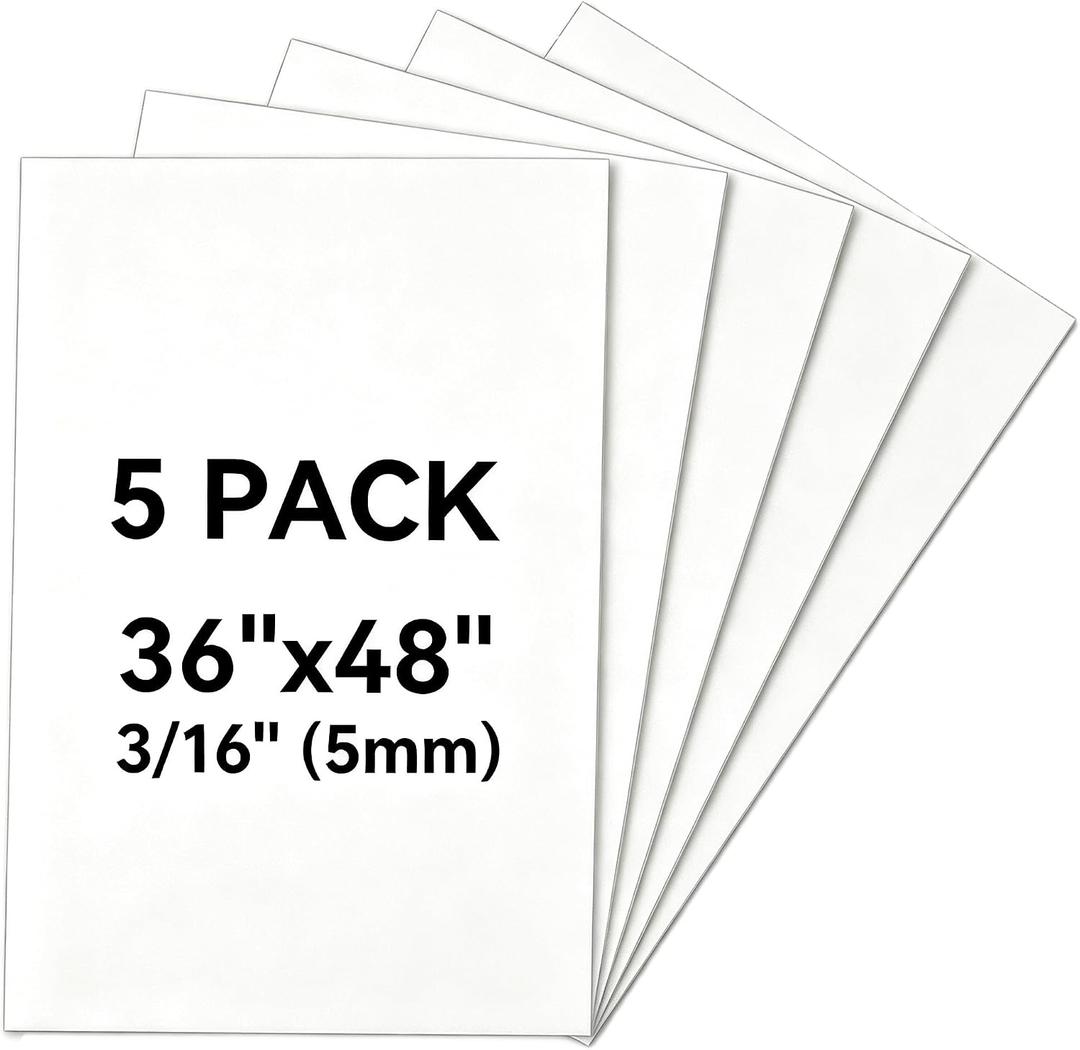 5 Pack 36x48-inch White Foam Board - 3/16-inch (5mm) Thick