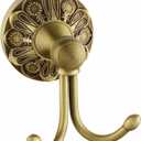 Antique Brass Towel Hook, Wall Mounted Bathroom Hook for Clothing & Robe Hanger, Screws Install Shower Wall Hook, Vintage Gold Brass Petal-Relief Series Longhorn Double Hook