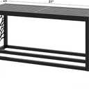 37" Outdoor Garden Bench with Storage Shelf, Modern Black Entryway Bench, Wood-Grain HDPE Seat, Galvanized Steel Frame with Powder Coating for Porch, Yard, Patio, Tree