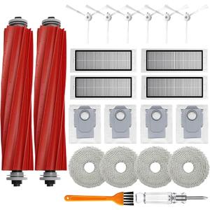 Accessories Kit Compatible with Roborock Q RevoNot for Qrevo S/Pro/Plus/MaxvRobtic Vacuum Cleaner, 2 Main Brush Roller, 4 Hepa Filters,4 Mop Pads,4 Dust Bags, 6 Side Brush,22 Pack Replacement Parts