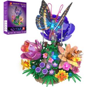 JMBricklayer Butterfly Building Set with Light for Adults, Botanical Flowers Collection Building Blocks Set, Creative Birthday Valentine's Day Gift for Women Mom Girlfriend Wife