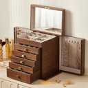 CHOSIN Black Walnut Wooden Jewelry Box, 6-Layer Lockable Wood Jewelry Organizer with Mirror, Side Doors & Brass Handle, Classical Design for Rings, Necklaces, Earrings, Watches, Christmas Gift Idea