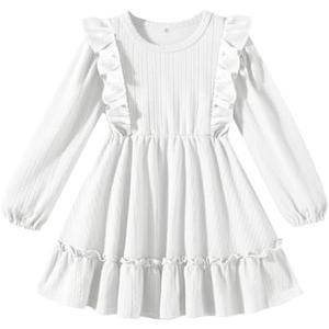 Kionio Toddler Baby Girl Dress Girls Sweater Dresses Ruffle Ribbed Knit Long Sleeve Swing Fall Winter Clothes Christmas 130