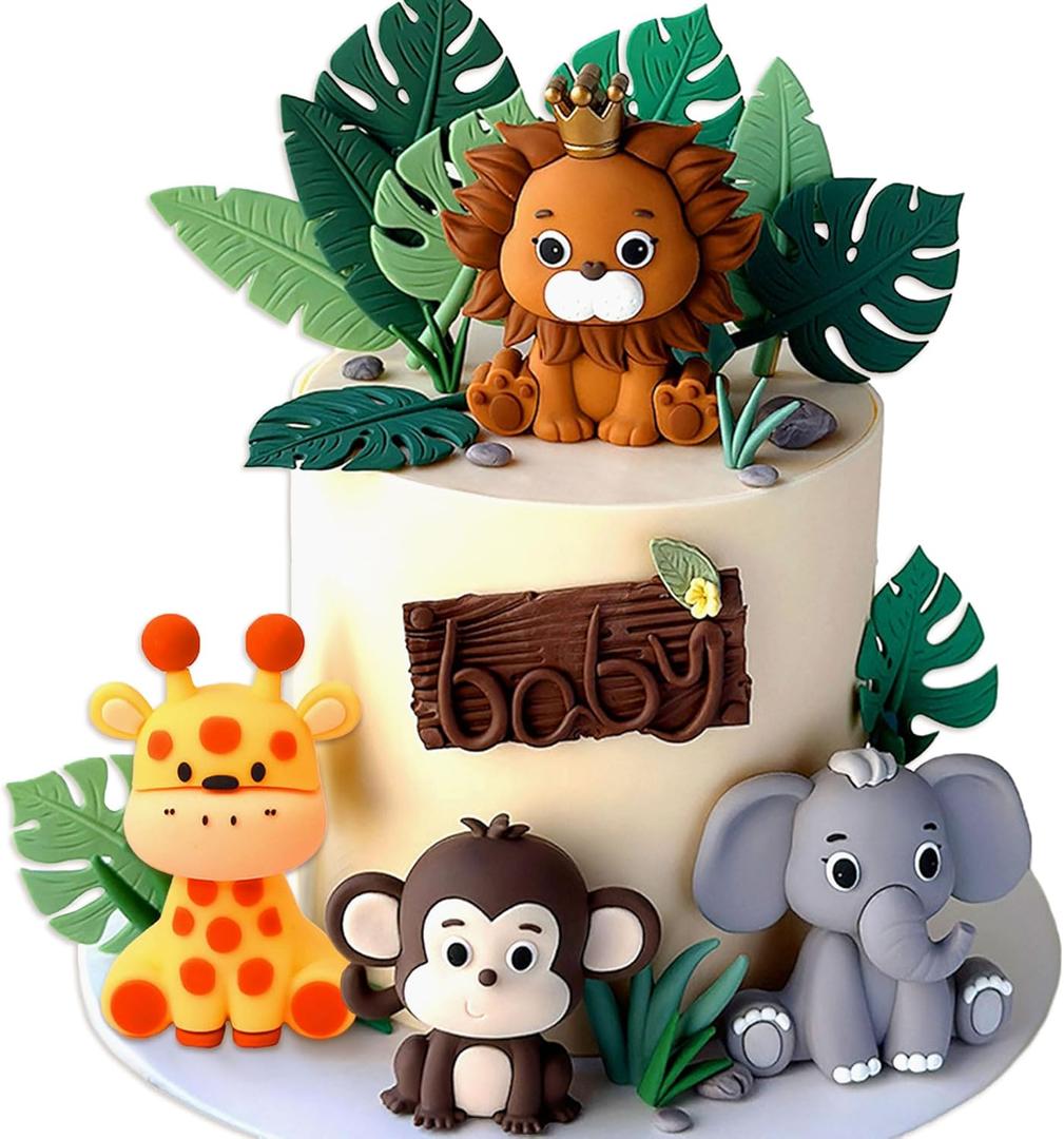 JeVenis Safari Animal Cake Topper Jungle Baby Shower Cake Decoration Safari Animals Decoration Wild One Cake Decoration Two Wild Cake Toppers Giraffe Monkey Cake Topper
