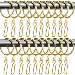Amyhill 60 Pack Metal Drapery Curtain Rings with 60 Pcs Metal Curtain Hooks Pin 1.26'' Curtain Hanging Rings Curtain Hooks for Window Door Shower Curtain (32 mm,Gold)